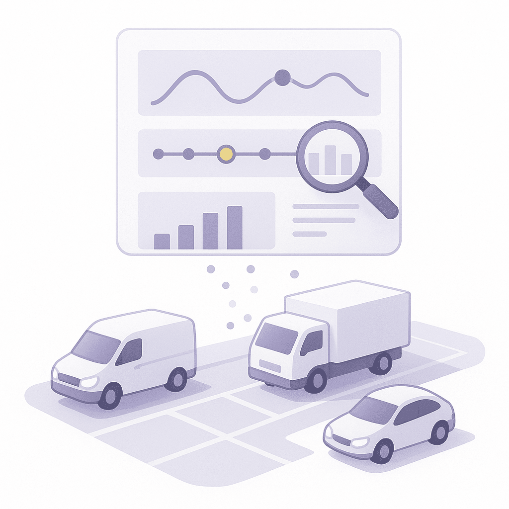 Asset monitoring dashboard showing movement history and report exports